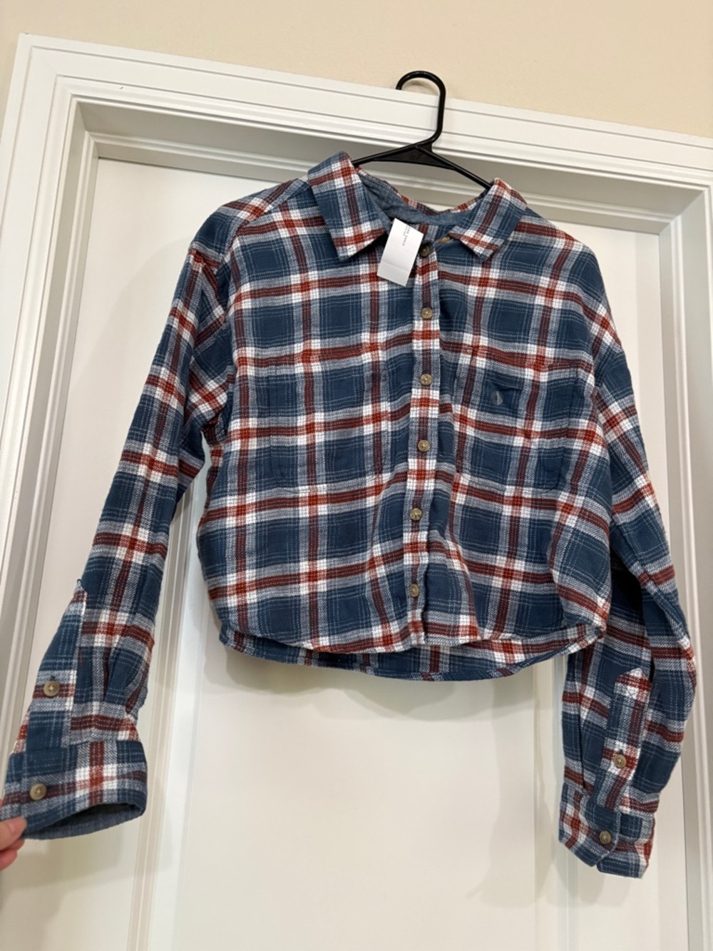 American Eagle Outfitters Blue Red White Plaid Button-Up Shirt